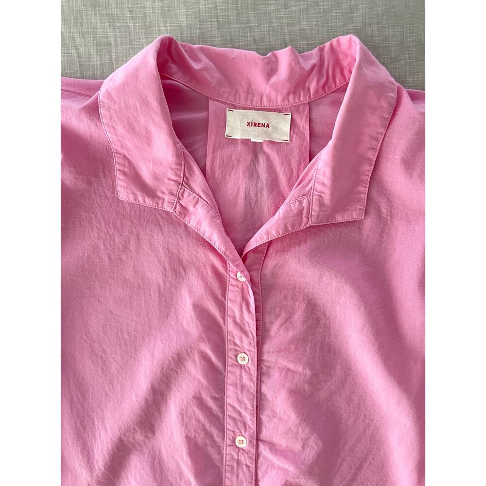 Xirena Sz M Elody Puff Sleeve Top Pink Cotton Cropped Feminine Coastal Ruffle - Picture 6 of 16